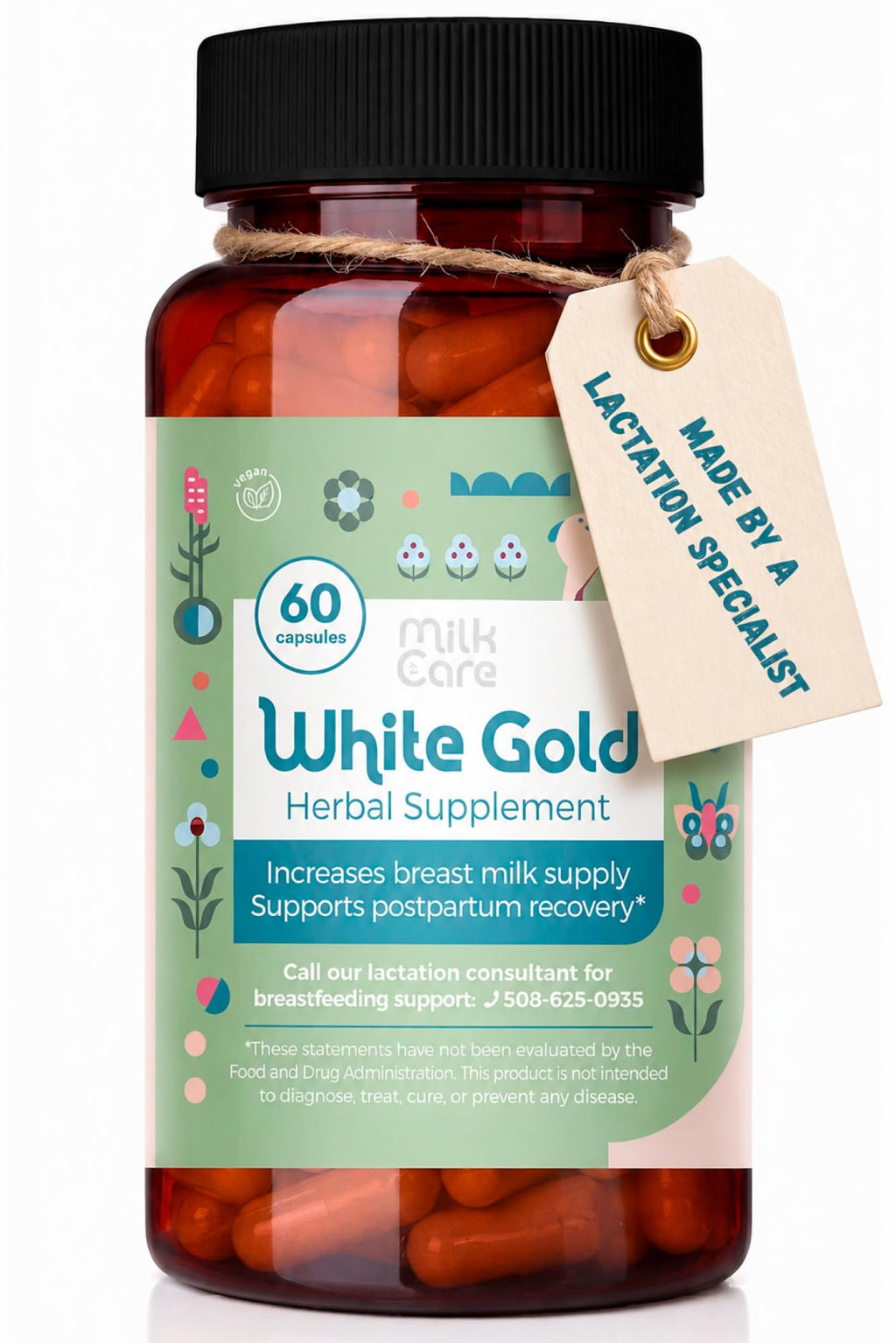 White Gold Lactation Supplement for Breast Milk Supply Increase & Flow – IBCLC-Formulated Breastfeeding Vitamins with Dong Quai Root, Shatavari, Milk Thistle – Fenugreek-Free – 60 Vegan Capsules