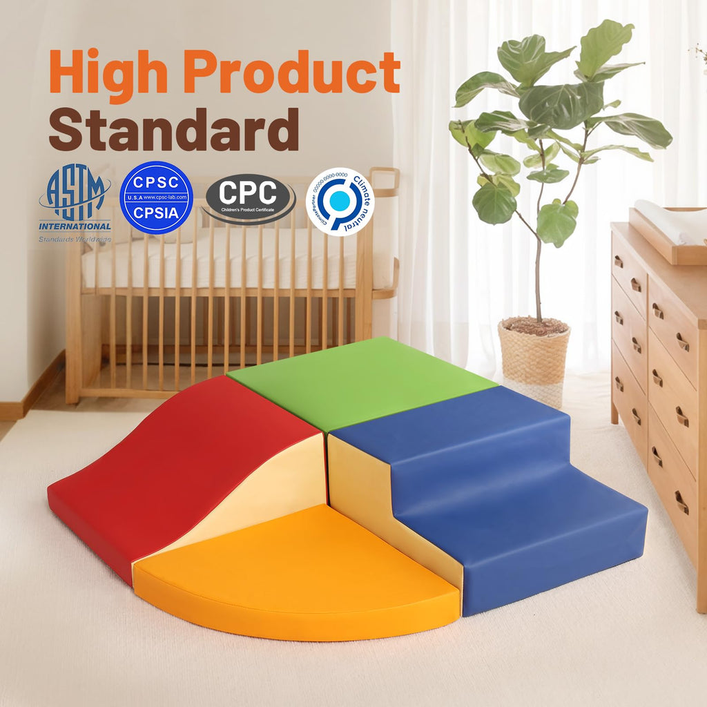 TODIBY 4-Piece Soft PU Leather Toddlers Climbing Toys, Foam Climbing Blocks for Toddlers, Baby Play Set Foam Climb Structures for Toddler 3+, Indoor Crawl Activity Play Gym