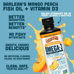 Barlean's Omega 3 Fish Oil Liquid Supplement with Vitamin D for Men and Women, 1080mg of EPA and DHA Fatty Acid, Promotes Brain & Heart Health - Non-GMO, Mango Peach, 32 oz