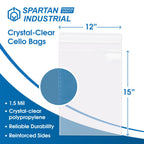 12x15 Poly Bags, 100 Count - Clear Self-Seal Cellophane for Apparel & Art
