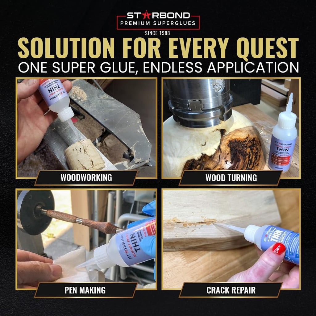 Starbond Super Fast Thin, Premium Instant CA (Cyanoacrylate Adhesive) Super Glue Plus Extra Cap and Microtips, (for Woodturning, Pen Turning, Hobby, Stabilizing, Finish, Inlay) (4 Ounce)