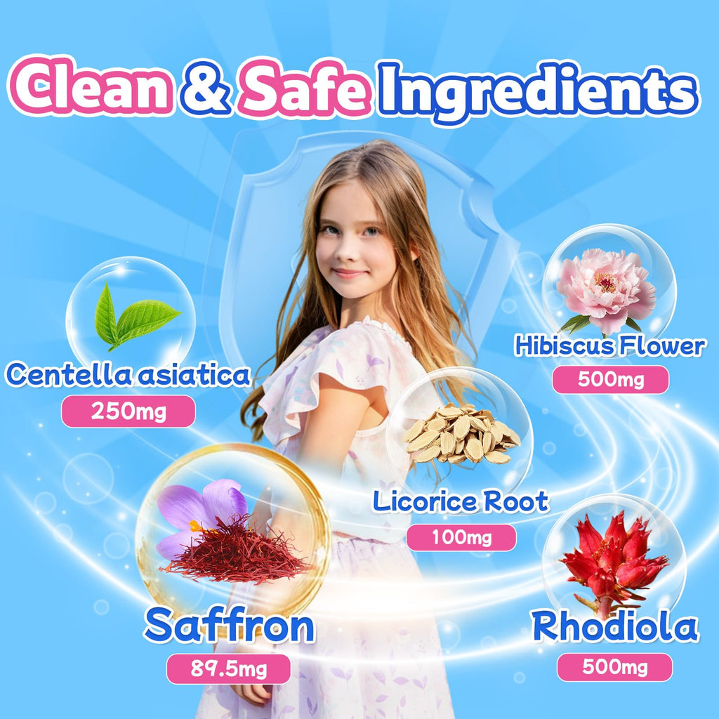Biookultra Saffron Gummies for Kids – Sugar-Free Mood Support Supplement with Saffron Extract, Support Mood Balance & Cognition for Kids Ages 4-12, 90 Berry-Flavored Soft Chews