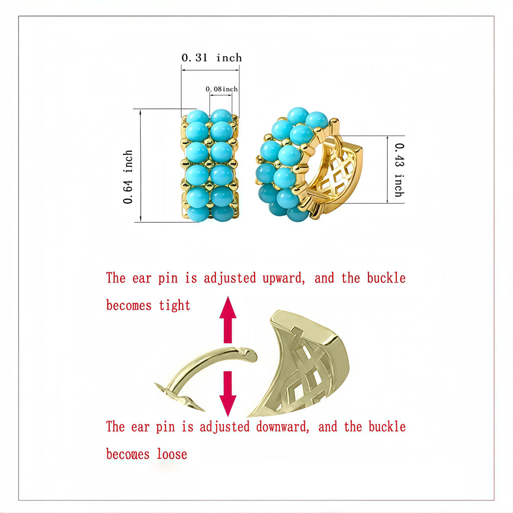 Simulated Turquoise Huggie Hoops Earrings For Women-Small Gold Plated, Boho Unique Dainty Everyday Wear