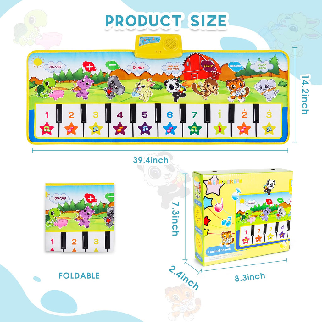 M SANMERSEN Piano Mat, 39.5" X 14" Musical Mat 8 Instrument Sounds Piano Mat for Toddlers Touch Play Dancing Mat Toy for 1 2 3 Year Old Girls Boys Gifts