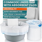 Vive Commode Liners with Absorbent Pads - Portable Toilet Bedside Chair Replacement Bags - Disposable Porta Potty Liners for Bariatric Standard Arm 3 in 1 Folding Buckets - Leakproof (24 Pack)