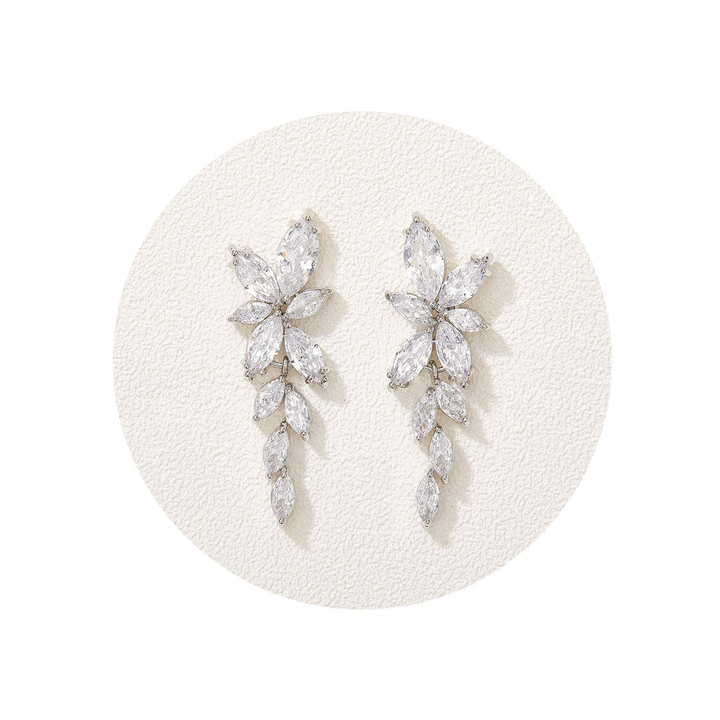 SWEETV Marquise Cubic Zirconia Bridal Earrings, Elegant Wedding Earrings for Brides Bridesmaids, Crystal Formal Drop Earrings for Women Jewelry Gifts (Silver)