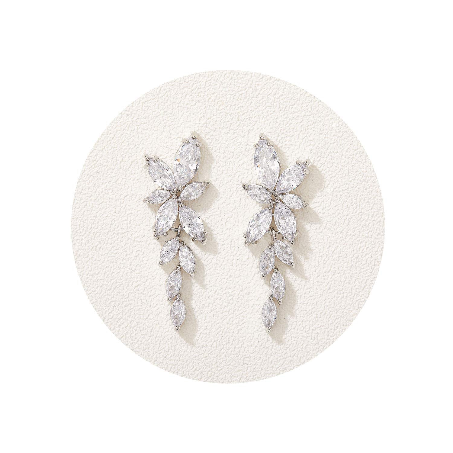 SWEETV Marquise Cubic Zirconia Bridal Earrings, Elegant Wedding Earrings for Brides Bridesmaids, Crystal Formal Drop Earrings for Women Jewelry Gifts (Silver)