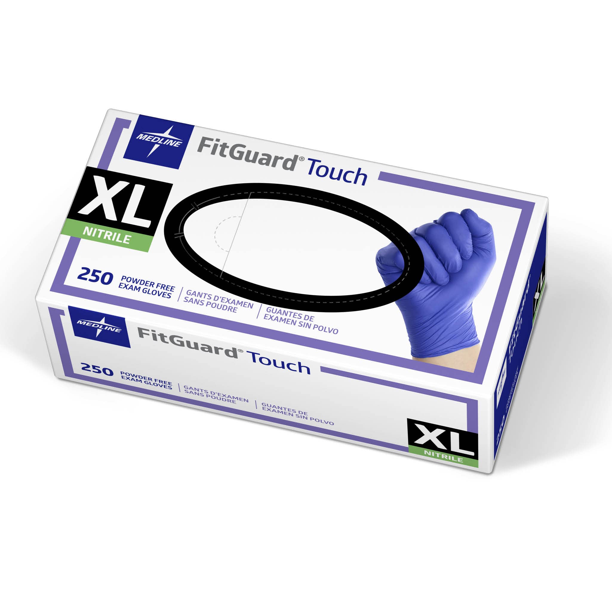 Medline FitGuard Touch Nitrile Exam Gloves, 250 Count,X-Large, Powder Free,Disposable, Not Made with Natural Rubber Latex, Excellent Sense of Touch for Medical Tasks, Durable for Household Chores