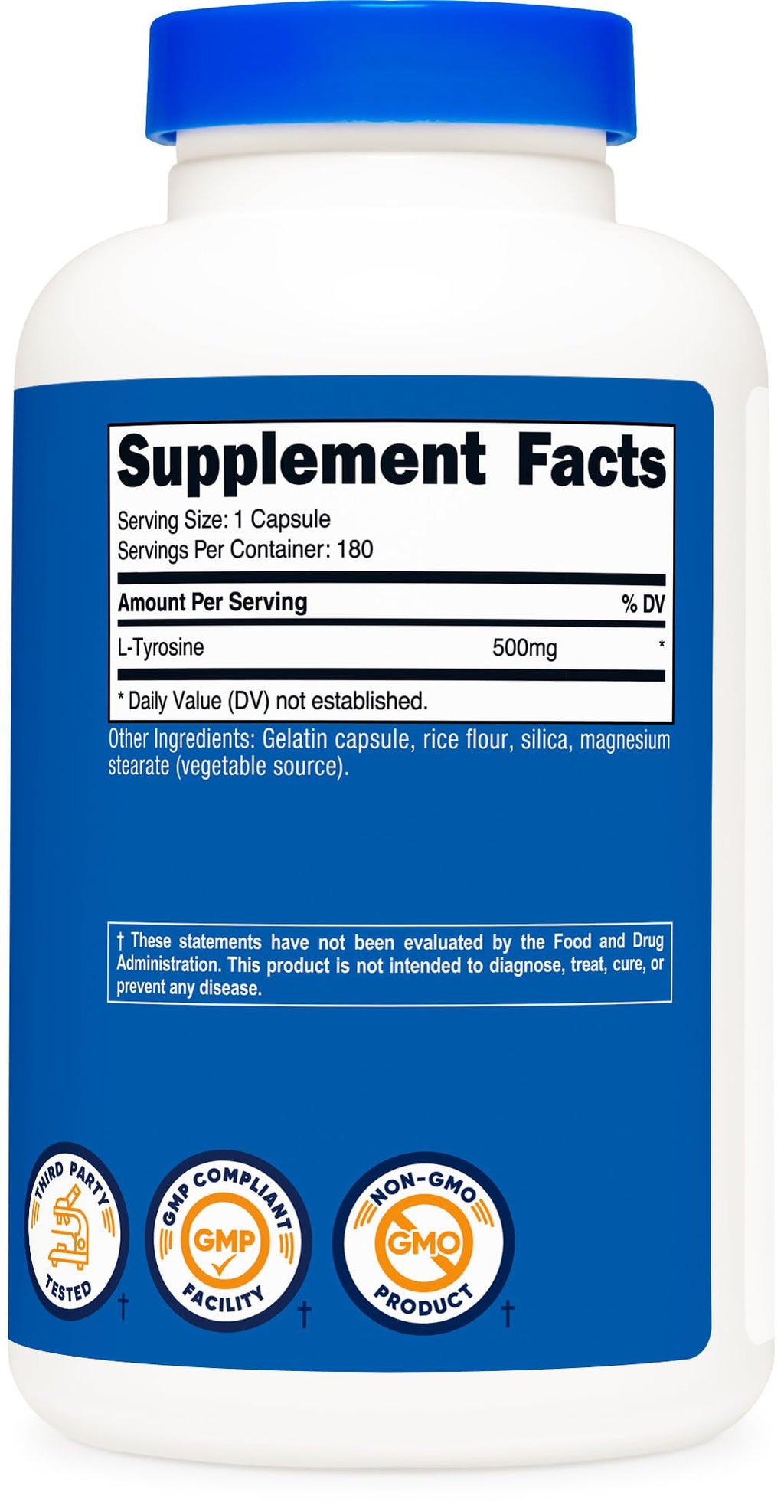 Nutricost L-Tyrosine 500mg, 180 Capsules (3 Bottles)
