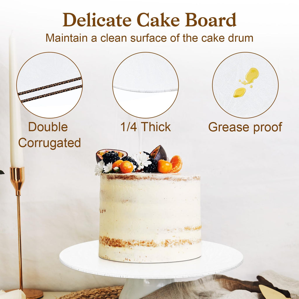 6 PCS Cake Boards 14 Inch Round, 14 Inch Cake Drums, 1/4" Thick Cake Drum, Cake Board Food Grade Cake Base, White Cake Cardboard Circles Bases para Pasteles for Wedding & Party & Pizza Desserts