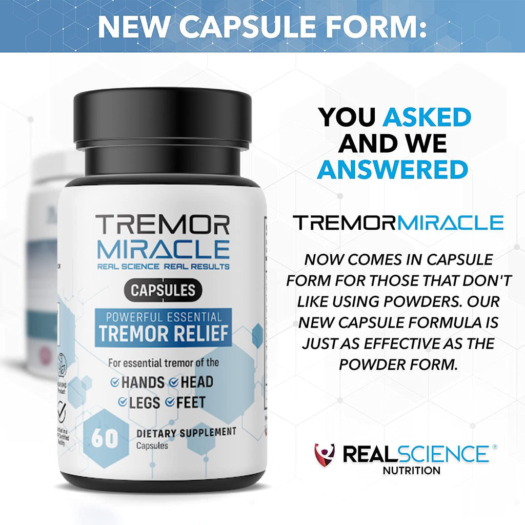 Real Science Tremor Miracle Capsules – Tremor Relief Supplement and Hand Tremor Aids for Adults – with TremorStop Blend, GABA, and Vitamins for Neurotransmission Support – Made in USA, 60 Caps