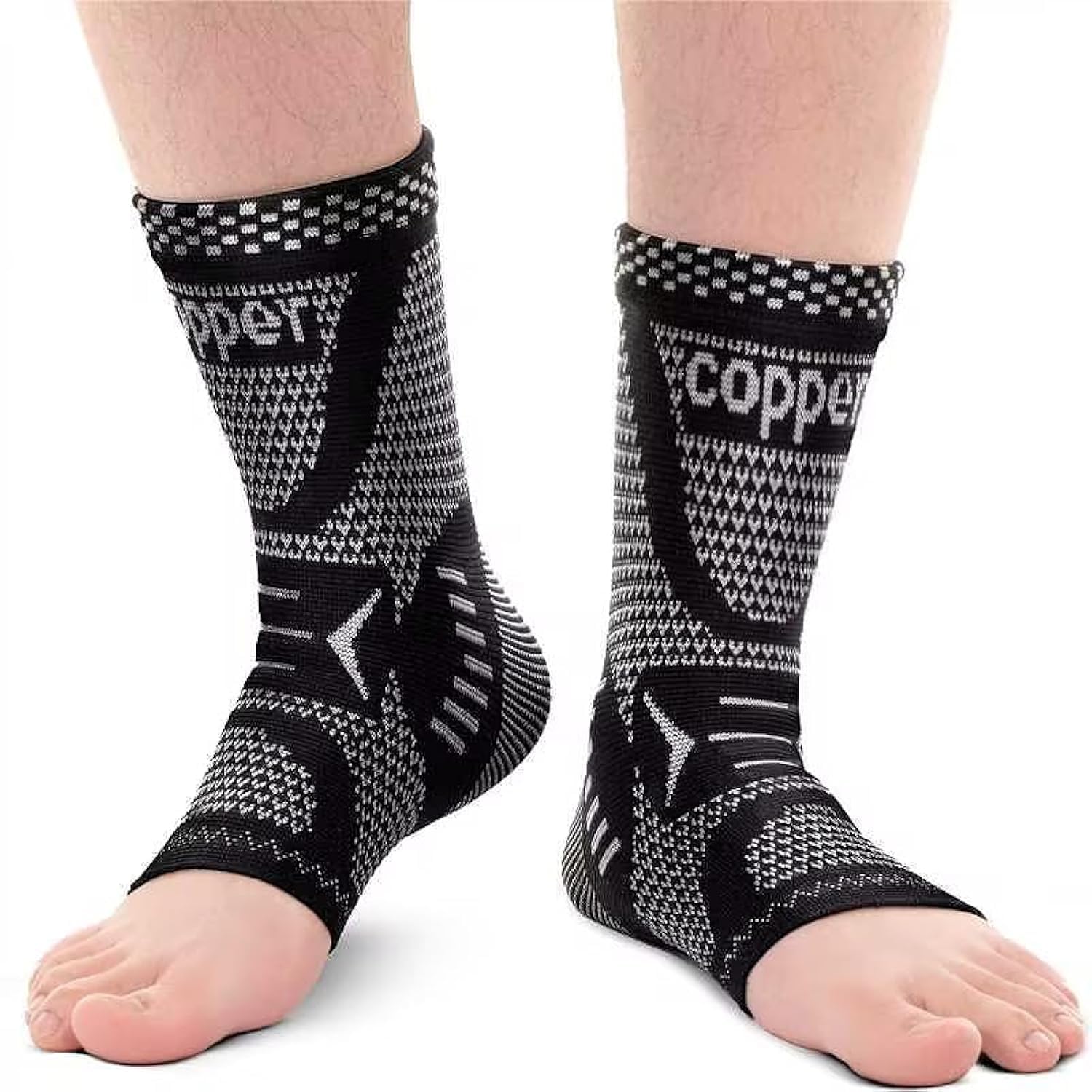 INDEEMAX Ankle Brace Compression Sleeve for Women & Men, Ankle Support Copper Infused Ankle Brace for Sprained Ankle, Plantar Fasciitis Sports, Achilles Tendonitis Pain Relief, Sliver Black, S