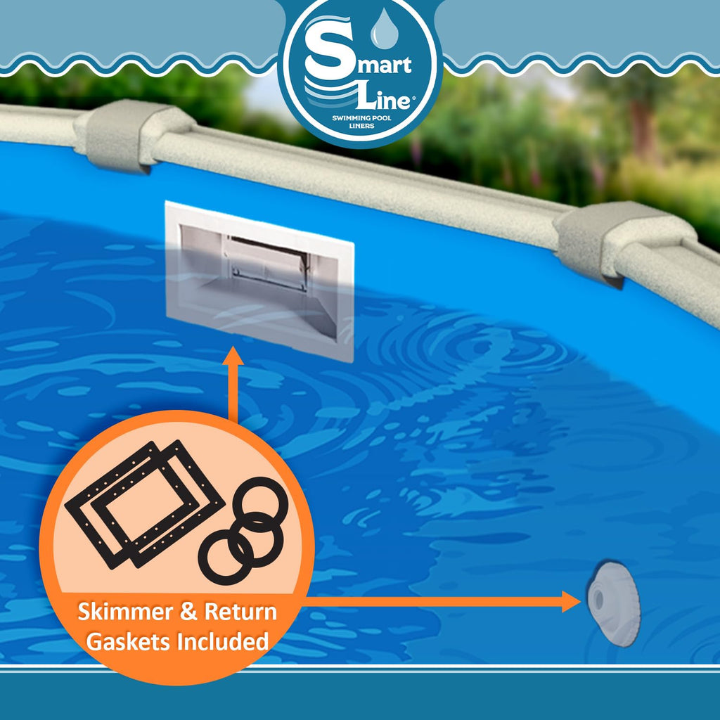 Smartline 8 ft Round Swimming Pool Liner | Solid Blue | Overlap Style | 48-52 Inch Wall Height | 25 Gauge Heavy Duty Virgin Vinyl | Designed for Steel Sided Above Ground Pools