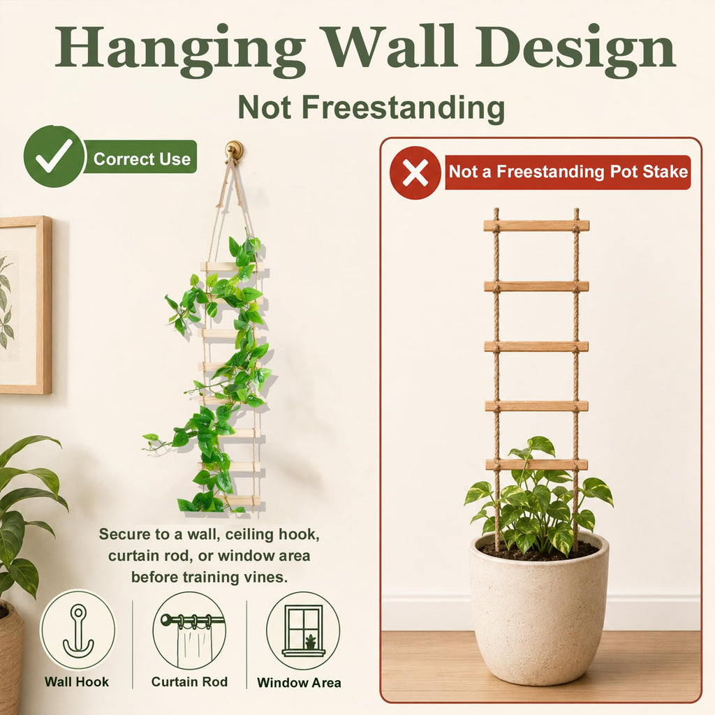 Wooden Ladder Plant Trellis for Climbing Plants – 6ft Extra Tall Indoor & Outdoor Hanging Wall Wooden Trellis Garden Plant Support, Easy to Install for Vines, Ivy, Pothos, Potted Plants
