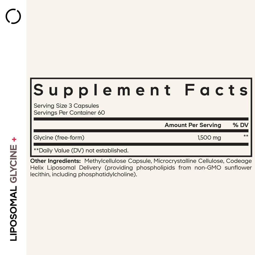 Codeage Liposomal Glycine+ – 1,500 mg Free-Form Glycine Supplement with Liposomal Delivery, Amino Acid Support, 2-Month Supply – 180 Capsules