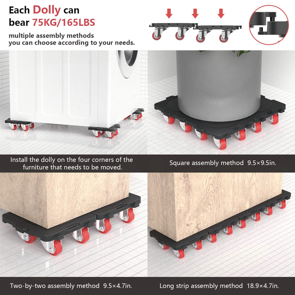 ONEON Add-on 4Pack Connectable Dolly Furniture Movers with 360° Rotating Wheels