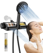 MakeFit Filtered Shower Head with Handheld Combo Matte Black - Dual 2-in-1 Spa System with Massage Shower and 10 Modes Hand Held Shower, High Pressure with Built in Power Wash Mode