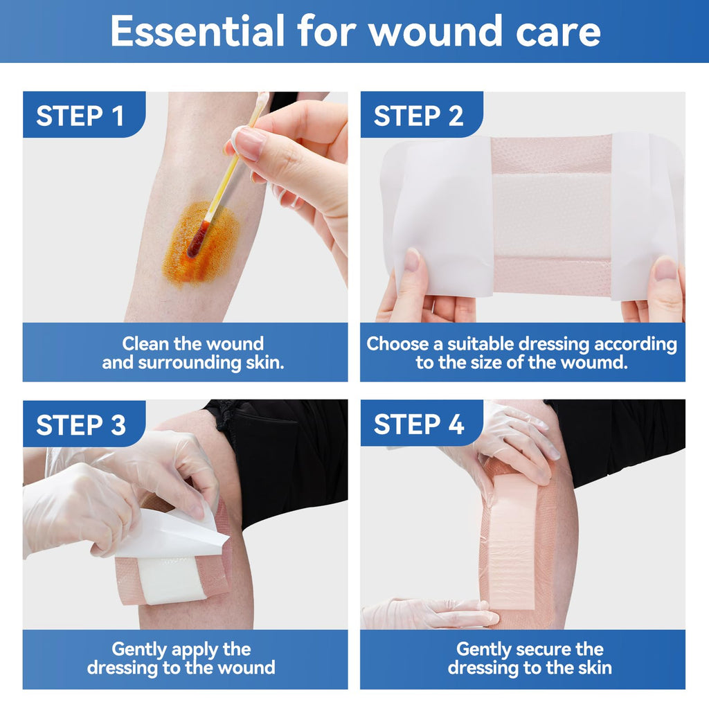Niceful Silicone Super Absorbent Wound Dressing - 4"×8" Large Absorbant Bandages with Adhesive Borders, FSA HSA Eligible, Wound Care Dressings for Bed Sores Leg Ulcers