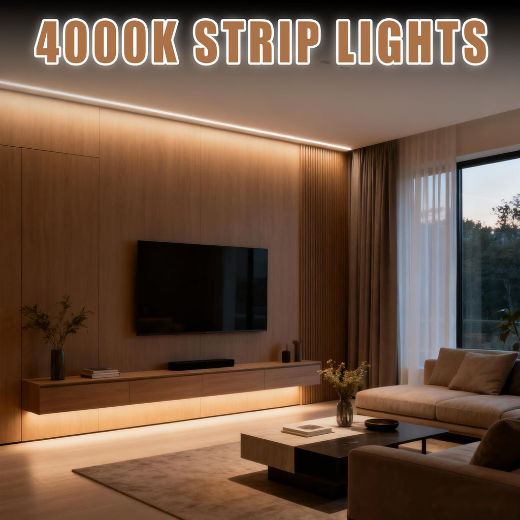 RadiantFlux 4000K 16.4Ft Led Strip Lights, Natural Light Strips Lights Indoor Use, Dimmable,Flexible, Super Bright LED Tape Lights for Living Room, Kitchen