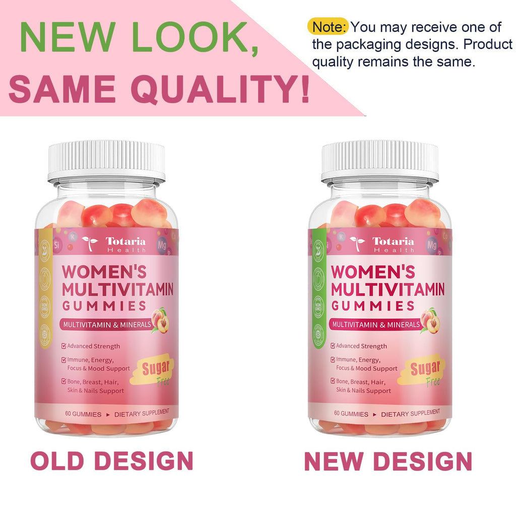 Totaria Sugar Free Multivitamin Gummies for Women 14+ w/Iron, Inositol, Folate, Biotin, Womens Daily Multivitamin Gummy w/Vitamin A, C, B, D3, K2, for Hair, Skin, Energy, Immune, Peach Flavor