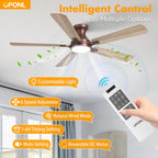 OPONL 52 Inch Ceiling Fans with Light, Brown Ceiling Fan with Light and Remote Control, 6CCT, Dimmable LED, Noiseless DC Reversible Motor, Flush Mount, Low Profile Ceiling Fan for Indoor/Outdoor Use