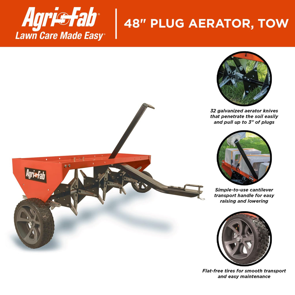 Agri-Fab 48 In Tow Behind Lawn Plug Aerator with 32 Galvanized Knives and Universal Hitch