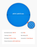 VEVOR Solar Pool Cover, 15 ft Round Pool Bubble Cover, 12 Mil Pools Solar Blanket with Bubble & PE Material, Daytime Heat Absorption, Nighttime Heat Retention, Heat Retaining Solars Covers, Blue