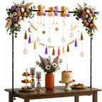 Adjustable Metal Table Arch Stand for Balloons & Flowers - Complete Party Table Rod Kit with Hand Pump & Balloon Tape - Height & Length Expandable Frame for Holiday Anniversary Decor (Black)