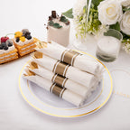 Joyido 400PCS Pre Rolled Gold Plastic Silverware Sets - Heavy Duty Gold Cutlery - Include 100 Pack Wrapped Disposable Utensils with Napkins for Parties, Dinners & Weddings