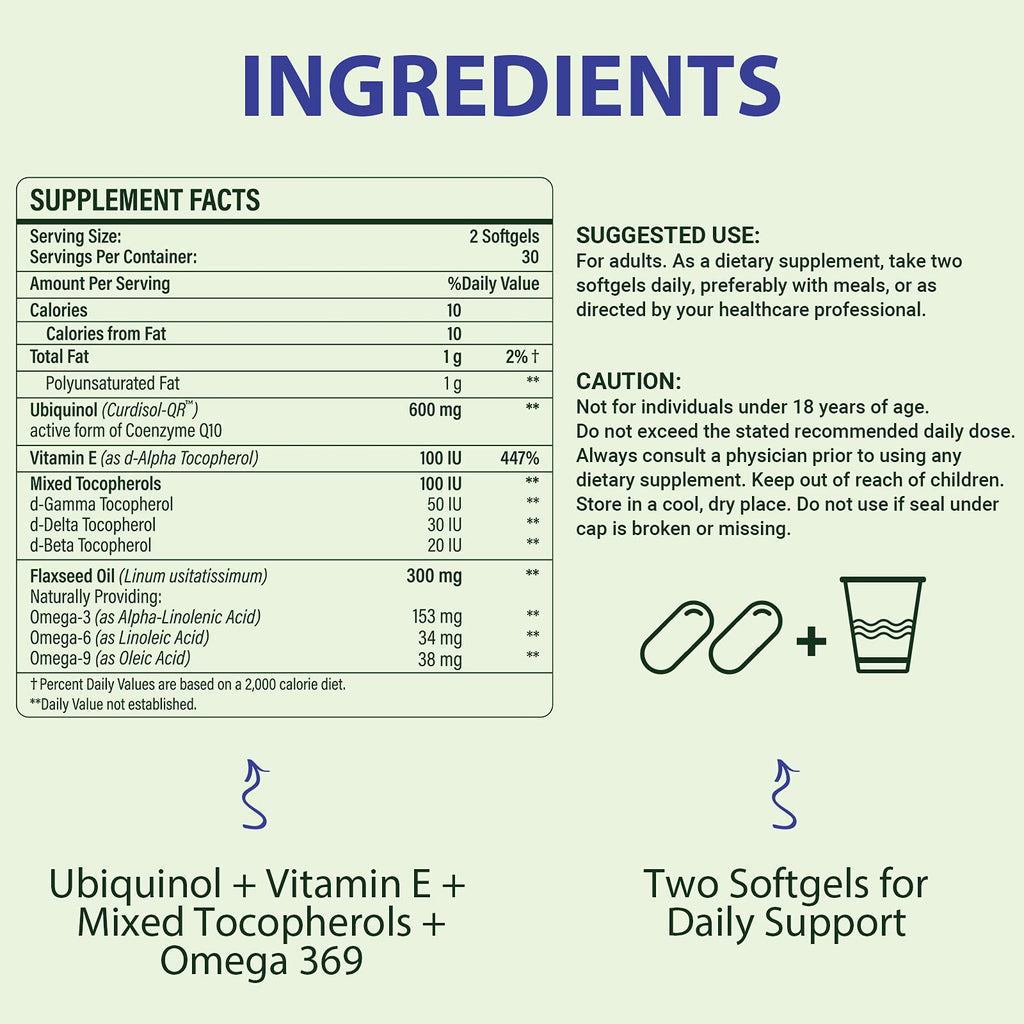 CoQ10 600mg Softgels | High Absorption CoQ10 Ubiquinol Supplement | Reduced Form Enhanced with Vitamin E & Omega 3 6 9 | Antioxidant Powerhouse Good for Health| 240 Softgels