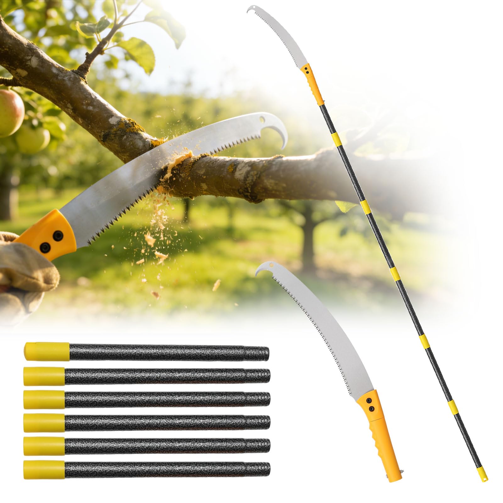 Pole Saw For Tree Trimming,2-In-1 Manual Handheld Pole Pruning Saw, 10.8 FT Long Tree Trimmer With 15.7" Triple-Ground Sharp Blade Cutter For Branches,Orchard, Palm Trees, Shrubs,Limbs