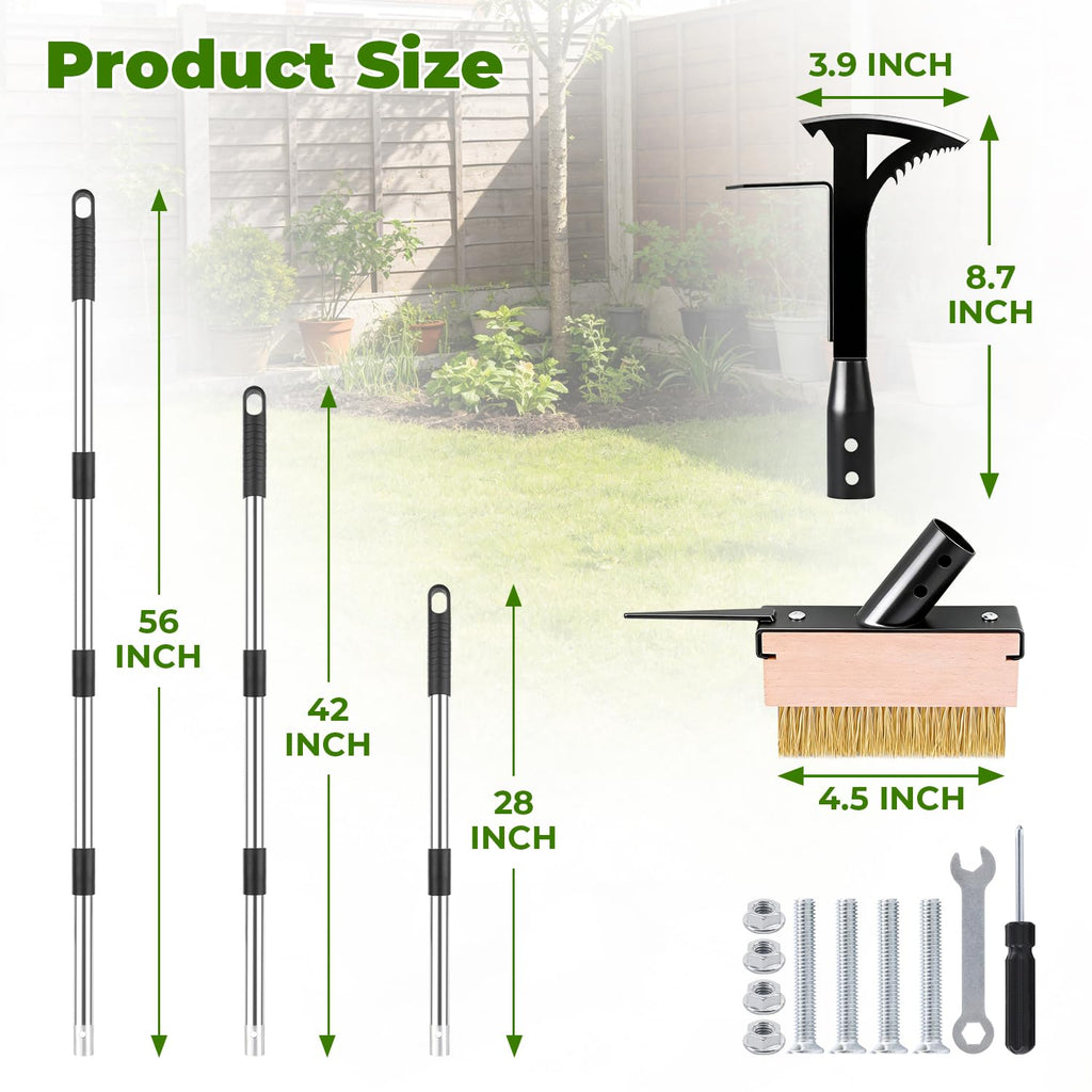 2 Crack Weeder Tool Set—5.1in Extended Metal Crevice Weeding Brush & Multi-Blade L-Shape Manganese Steel Weed Puller,Weeding Moss Remover Tool for Weeding