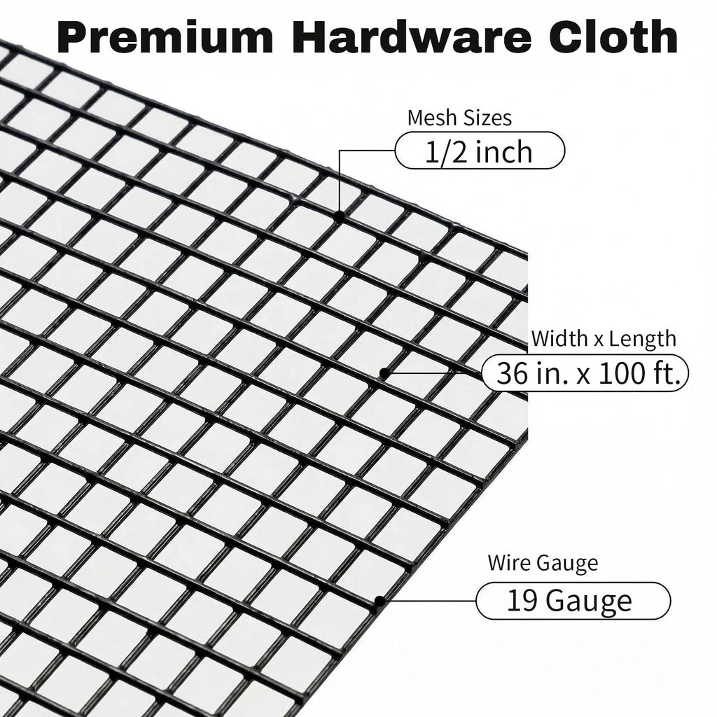 Salmut Black Hardware Cloth 1/2 in. x 3 ft. x 100 ft. 19-Gauge, Vinyl Coated Chicken Wire Mesh Roll, Welded Wire Fencing, Garden Fencing, Chicken Wire Fence