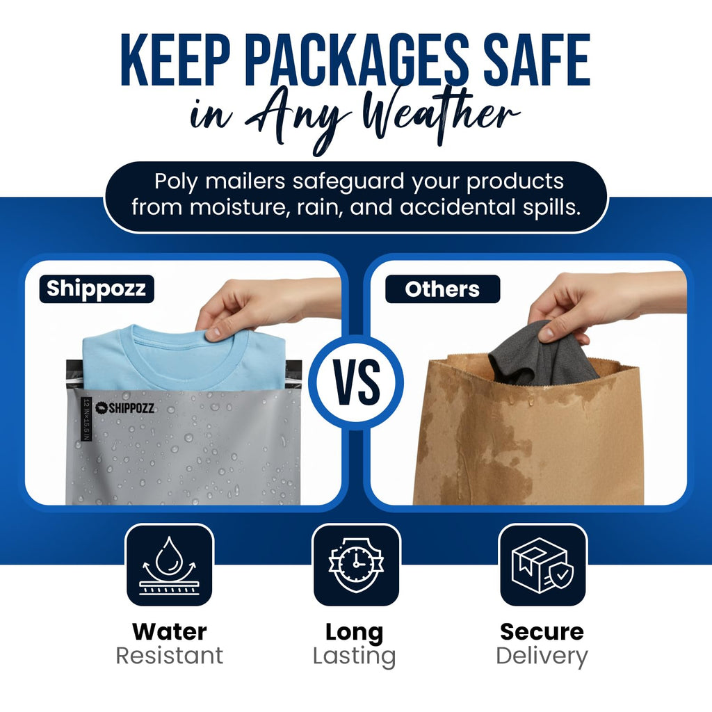 Shippozz 12x15.5 Poly Mailers 200 Pack, Durable Waterproof Polymailers for Shipping Clothes, Self Seal Mailing Bags for Small Business Packaging Supplies, Mailing Envelopes for Books, and Accessories