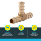 SharkBite 3/8 Inch Crimp Tee, Pack of 10, Brass Plumbing Fitting, PEX Pipe, PE-RT, UC360LF