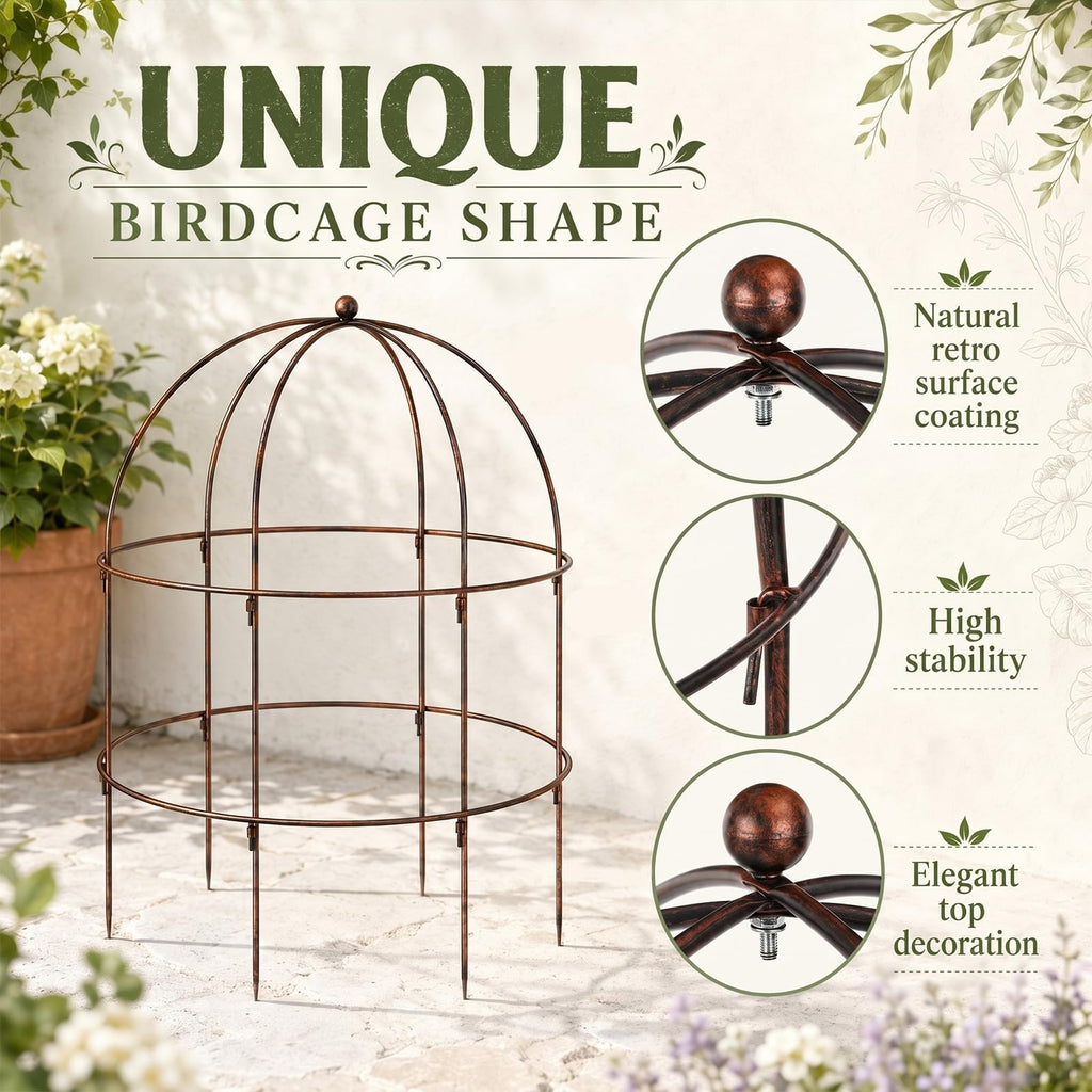 Otoolling 2 Pcs 36 × 28" Bronze Bird Cage Peony Climbing Plant Support Heavy Duty Metal Cage Large Plant Support Outdoor Garden Trellis for Peonies, Baptisia, Sedum & Other Perennials