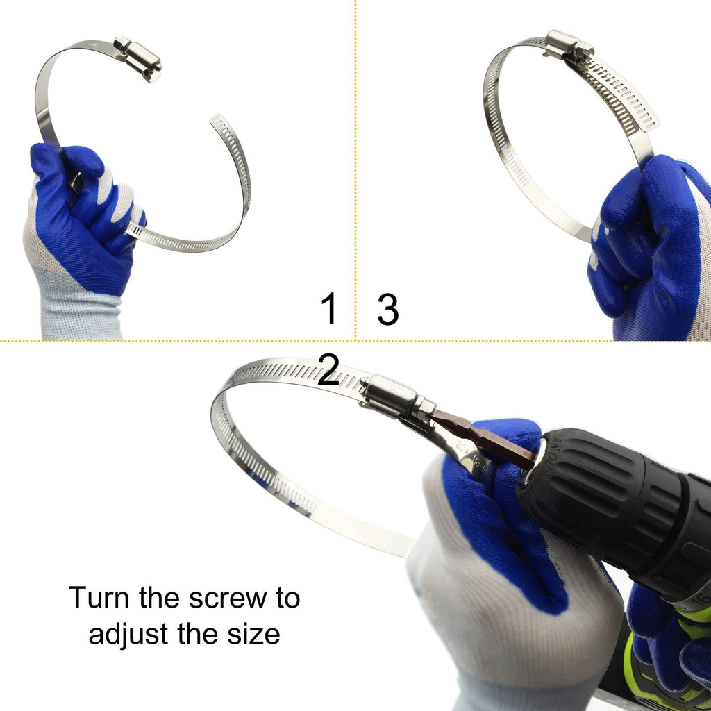 EesTeck 6 Inch Adjustable 304 Stainless Steel Duct Clamps Hose Clamp (4Pcs)