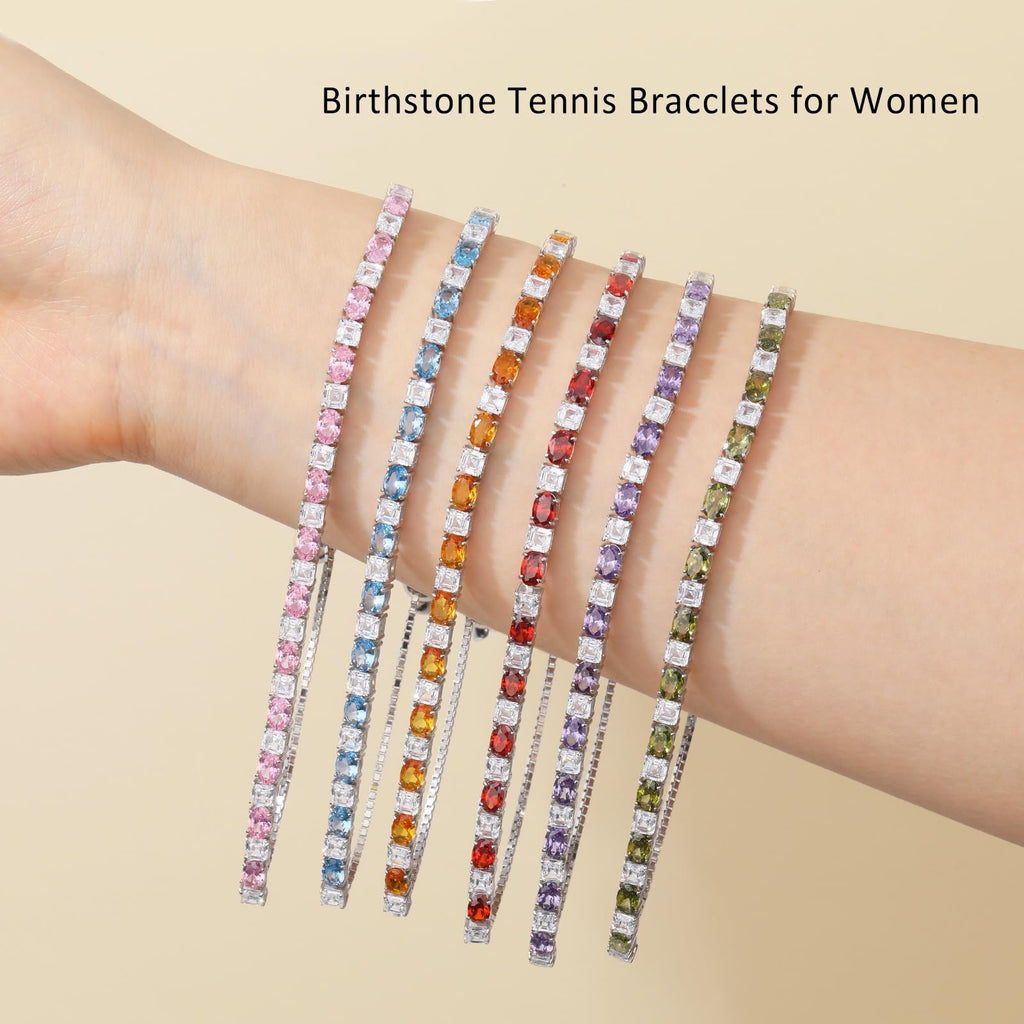 ETERMBOL Birthstone Tennis Bracelets for Women Alexandrite Bracelets for Women White Gold Bracelets June Birthstone 925 Sterling Silver Adjustable Chain 6-9 Inchs Jewelry Anniversary Birthday Gifts for Women Mom Wife Her