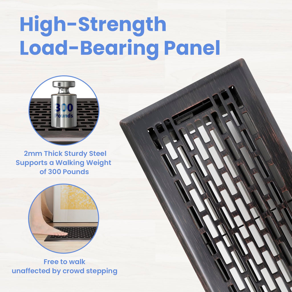 Howeall 4x12 Inches 2 Pack Heavy Duty Walkable Floor Register - Easy Adjust Air Supply Lever Decorative Floor Vent Covers - Boston Design Vent Covers for Home - Oil Rubbed Bronze