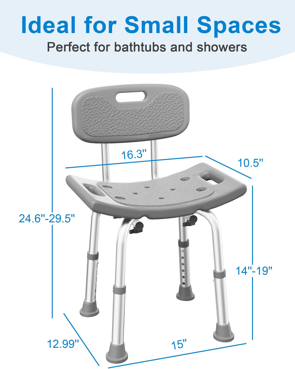 HOMLAND Shower Chair for Inside Shower with Removable Back, 400 lbs Heavy Duty Bath Seat for Bathtub, Safety Bath Stool for Seniors and Disabled, Aluminum Alloy Frame - Gray
