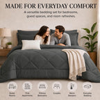CozyLux Queen Comforter Set 88"x88" Dark Grey - 7 Piece Bed in a Bag