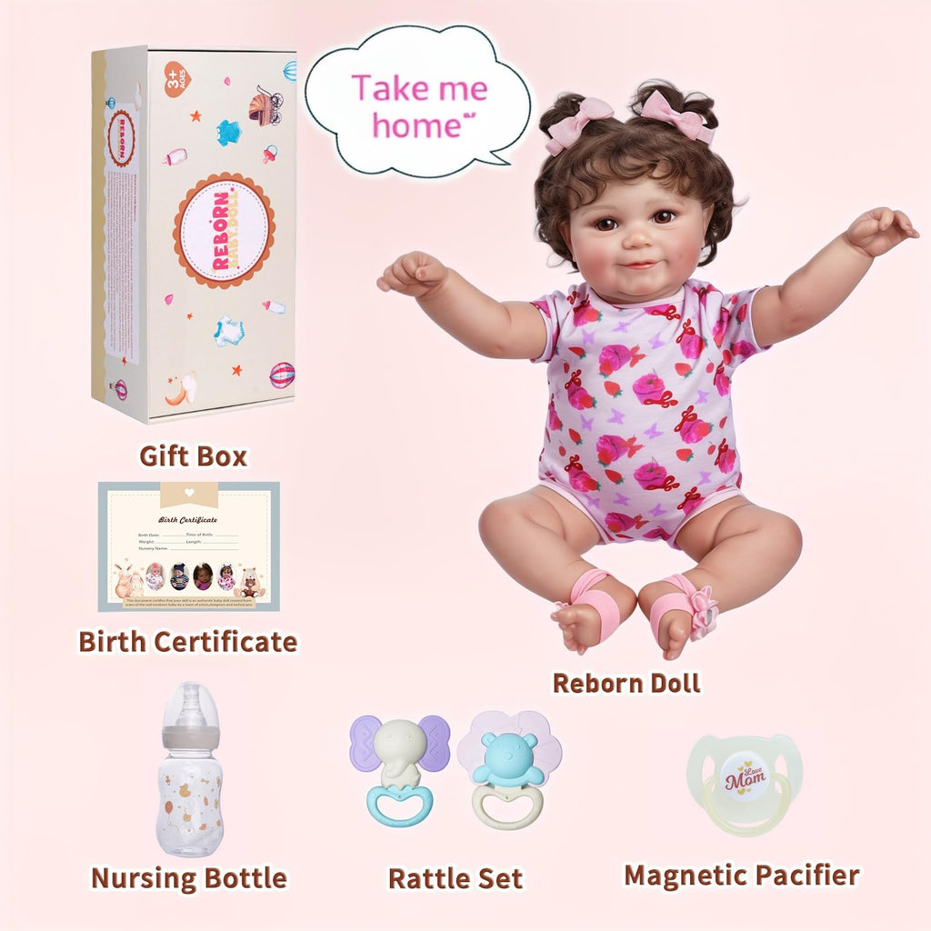 JIZHI Lifelike Reborn Baby Dolls - 20Inch-Real Baby Feeling Realistic-Newborn Baby Doll Adorable Smiling Real Life Baby Dolls with Gift Box for Kids Age 3