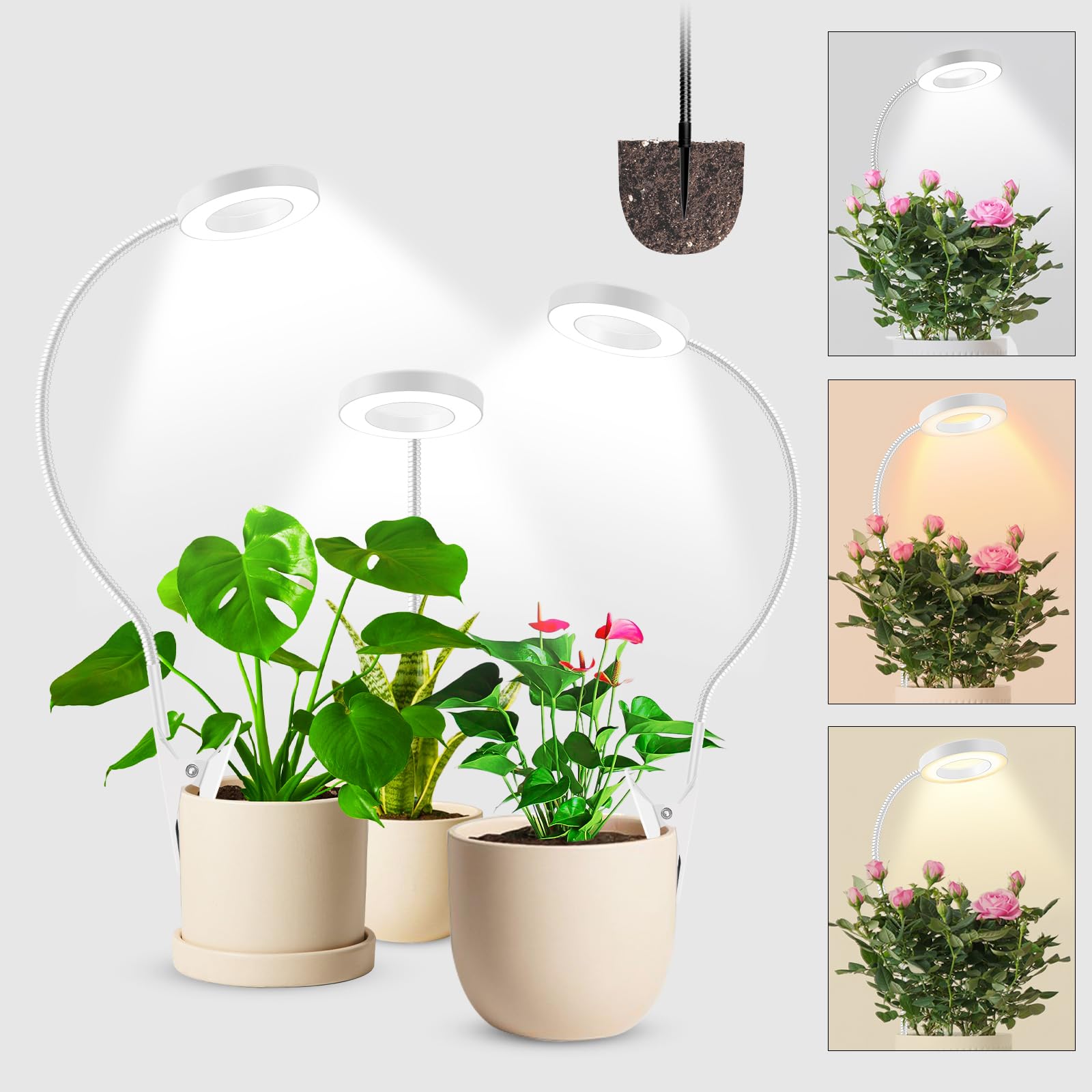 wolezek 2 in 1 Grow Lights for Indoor Plants, 3 Colors Plant Lights Indoor