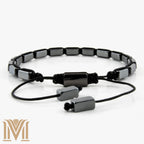 Mana Gallery Genuine Hematite Bracelet for Men & Women – Adjustable Macrame Sliding Knot – Metallic Gray Rectangular Beads – Minimalist Grounding & Protection