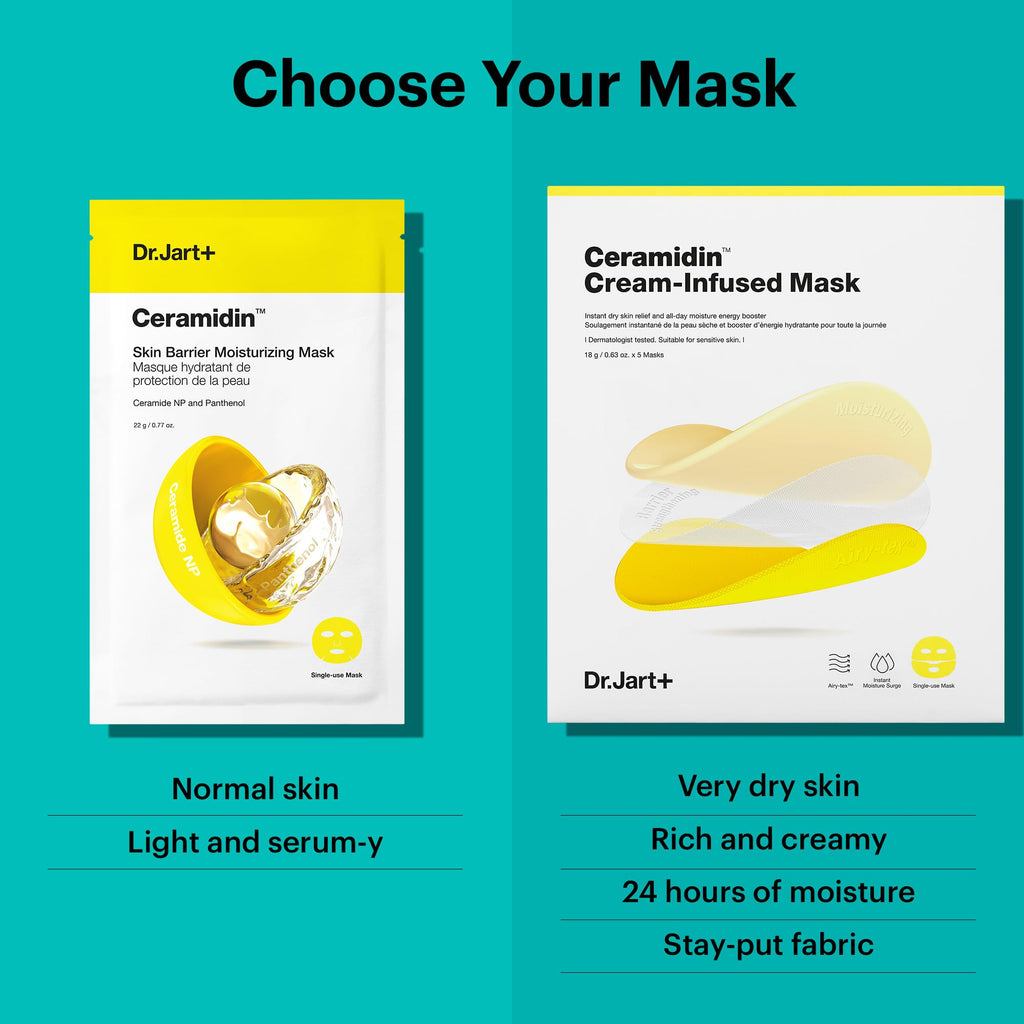 Dr.Jart+ Ceramidin Skin Barrier Moisturizing Korean Face Mask | Sheet Mask | Korean Skin Care, 5 Pack