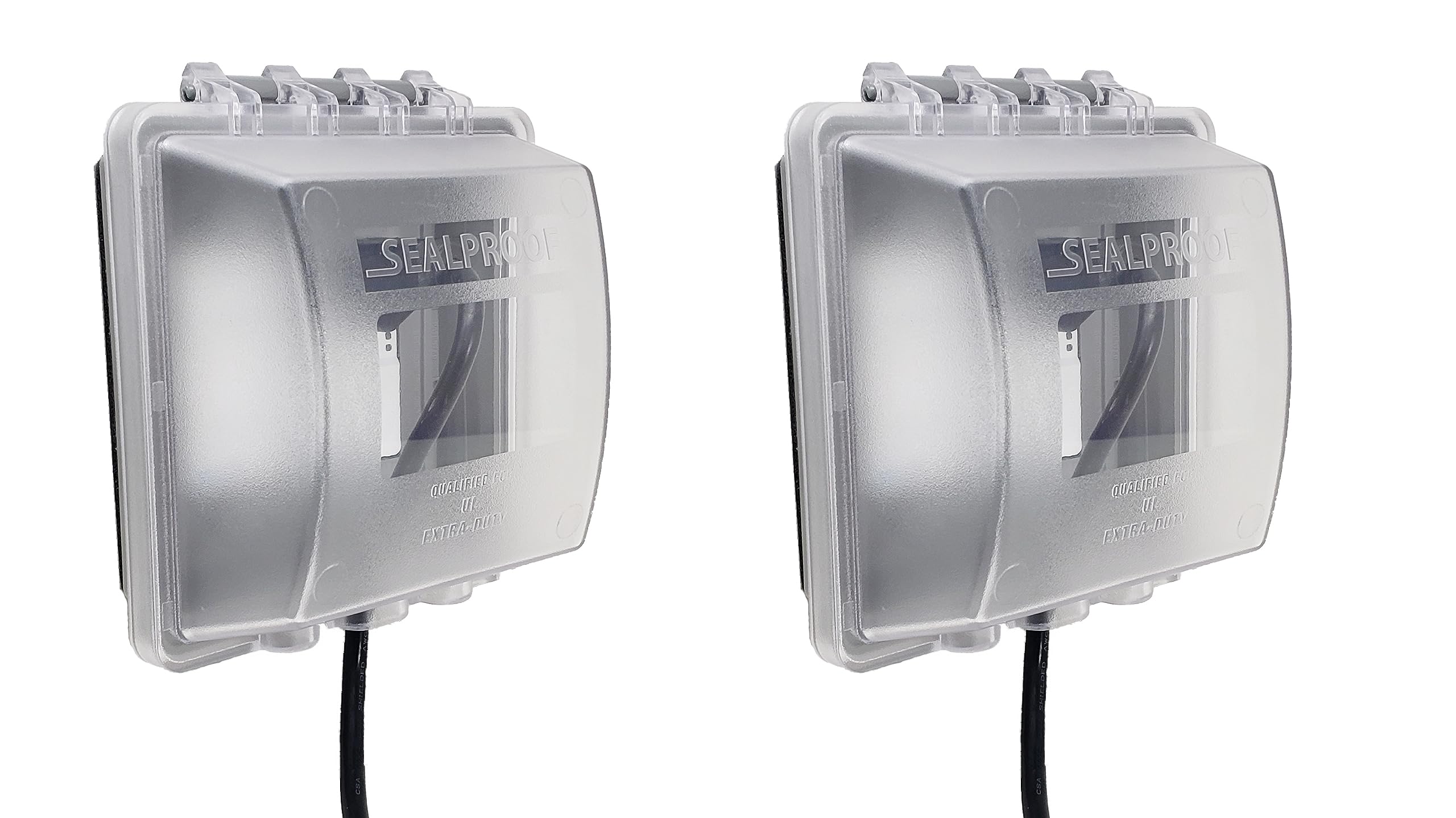 Sealproof 2-Gang Weatherproof Lockable In Use Electrical Power Outlet Cover, Two Gang, UL Extra Duty Compliant, 45-in1, Plastic Clear Frost