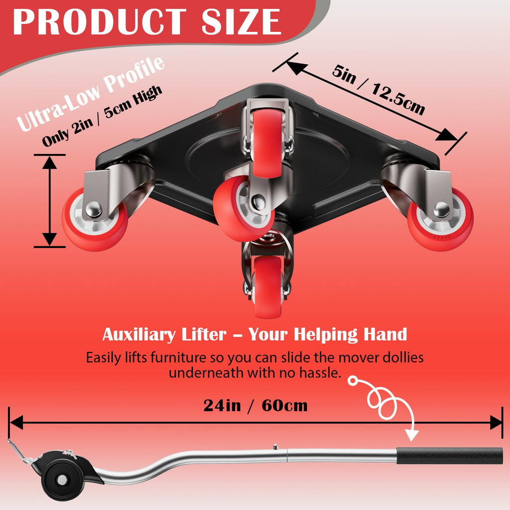 EZ 2MOVE Heavy Duty Furniture Movers with 5-Wheel Dollies, Furniture Dolly Set with Lifter & Base, 360° Swivel Casters, Non-Slip Pads, Up to 2000 lbs Load Capacity