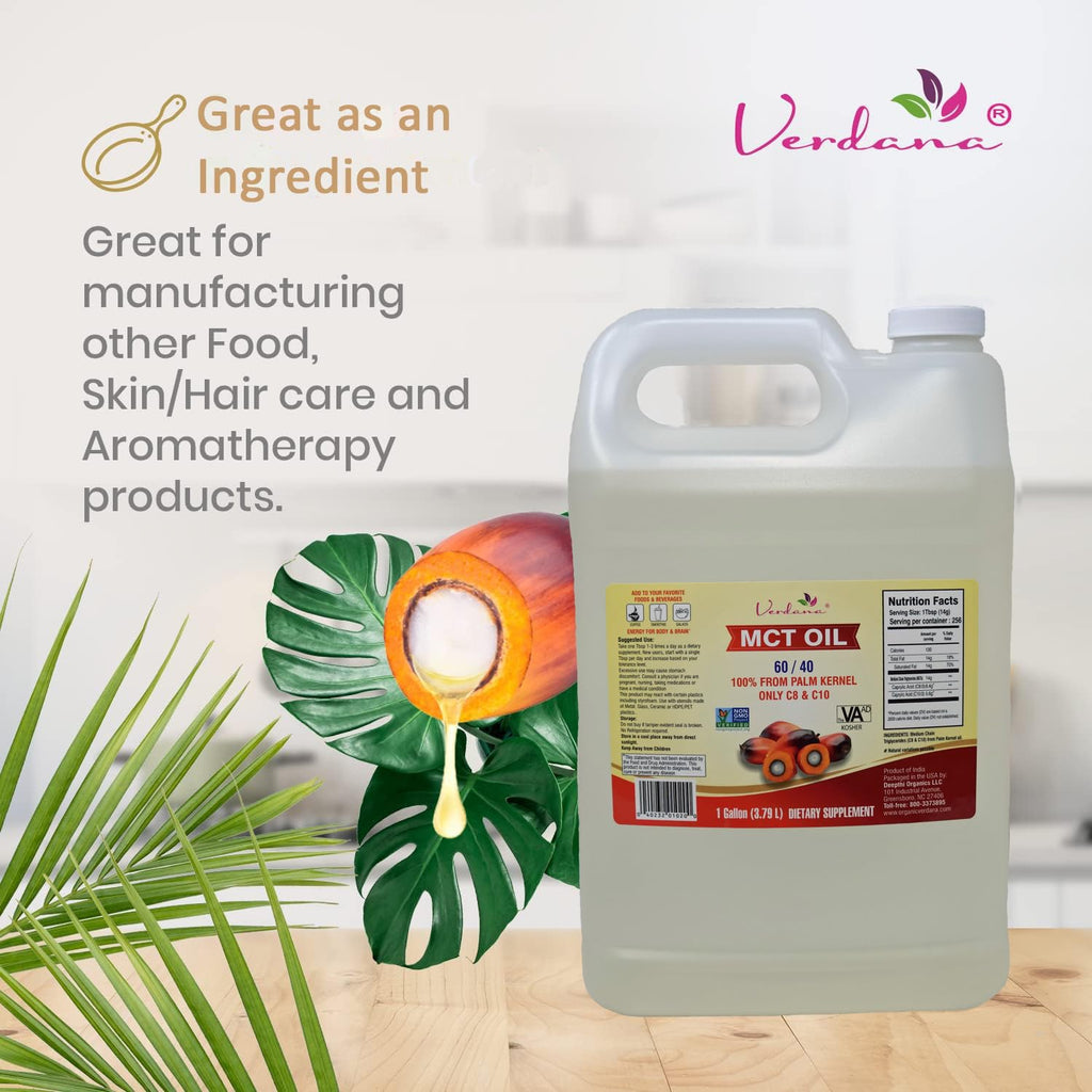 Verdana Food Grade MCT Oil – 1 Gallon (128 Fl Oz) – Premium C8/C10 Triglycerides – Keto & Paleo Friendly – Non-GMO, Kosher – Trusted Brand for Energy, Sports Nutrition, Aromatherapy & Massage