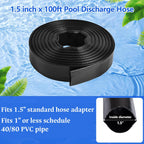 Gonioa Pool Backwash Hose 1 1/2 Inch Diameter x 100 Feet - Heavy-Duty PVC Pool Drain Hose, Reinforced Discharge Hose with Clamp for Swimming Pools, Black