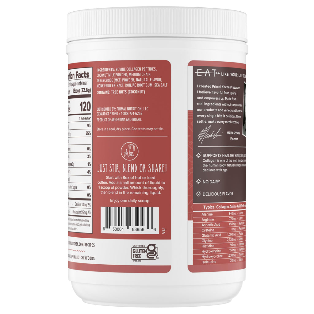 Primal Kitchen Hazelnut Collagen Creamer Powder, Collagen Peptide Drink Mix with MCT Oil,10.34 Ounces